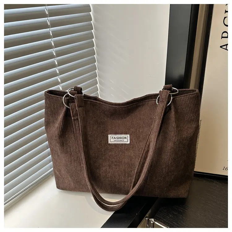 Women Brown Striped Tote Bag with Long Strap — feature 11