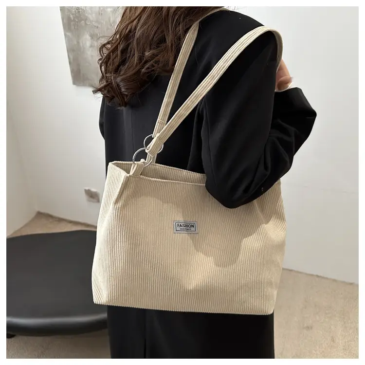 Women Brown Striped Tote Bag with Long Strap — feature 17