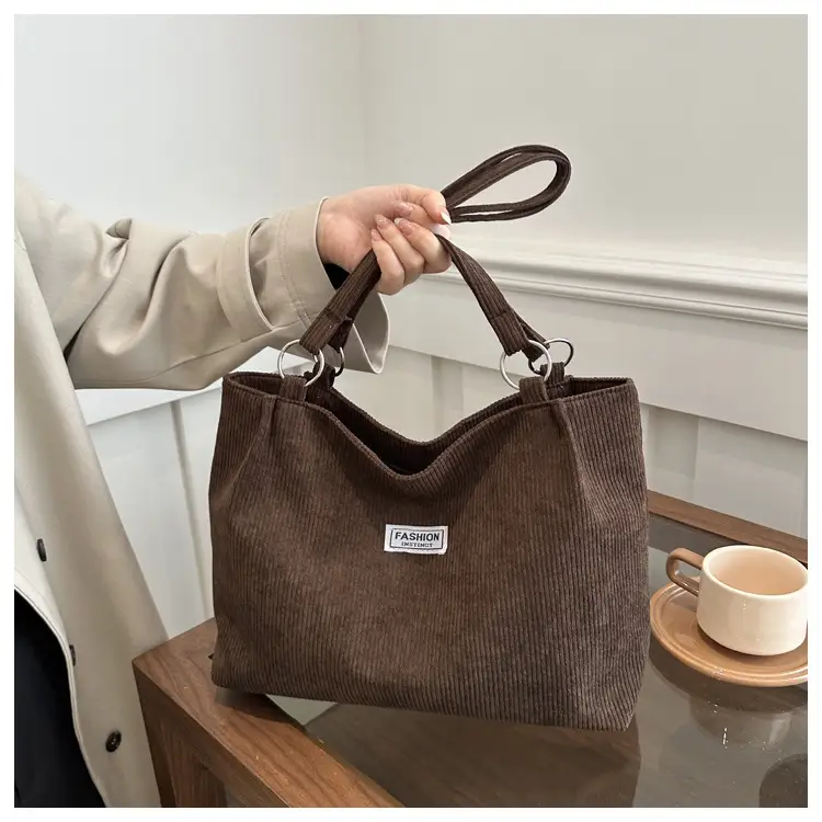 Women Brown Striped Tote Bag with Long Strap — feature 21