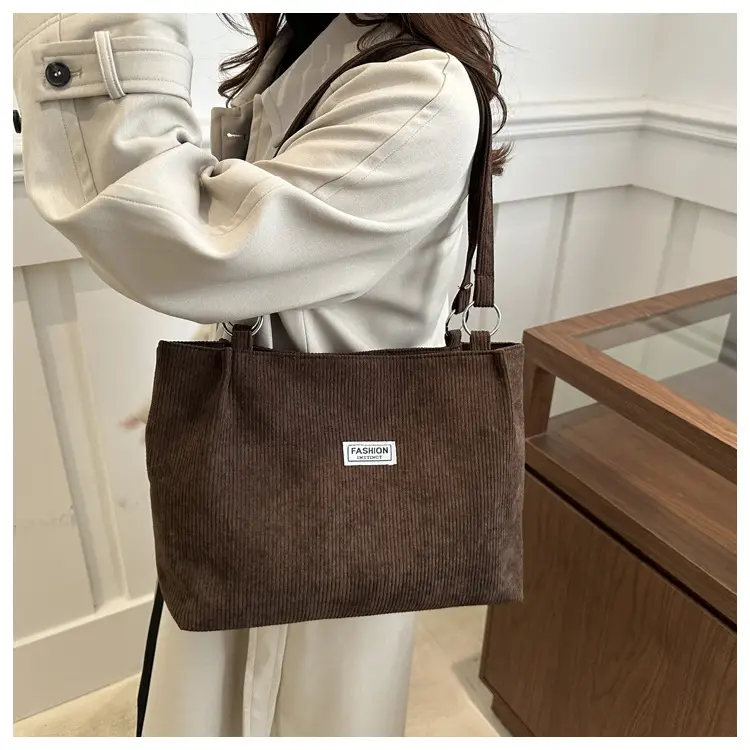 Women Brown Striped Tote Bag with Long Strap — feature 22