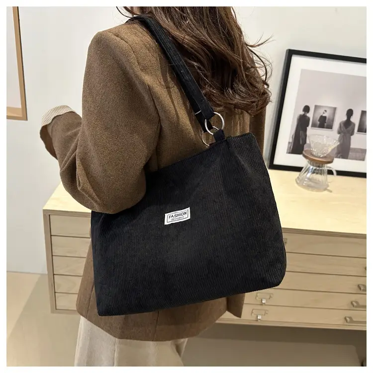 Women Brown Striped Tote Bag with Long Strap — feature 24