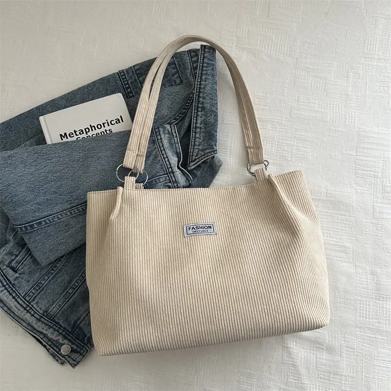 Women Brown Striped Tote Bag with Long Strap - Image 4