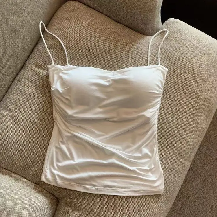 Hot Girls Pleated Thin Shoulder Strap Small Camisole Vest Women's Inner Wear Sweet Style Sleeveless Outer Wear Inner Wear Girl's Slimming Top — feature 8