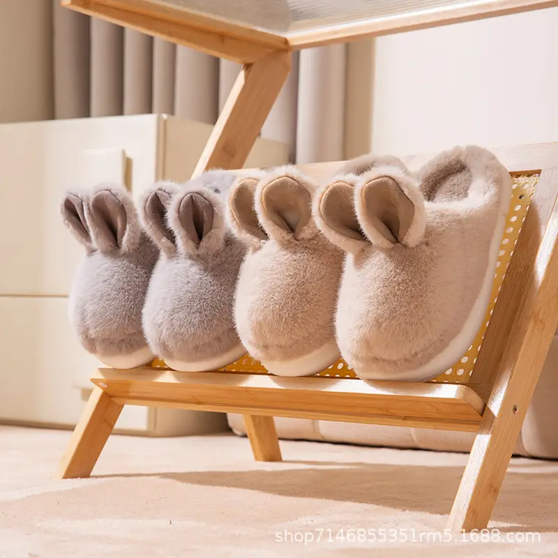 Cotton Slippers Women's Winter Plush Rabbit Cute Girl's Home Warm Non-slip fleece-lined Thickened Indoor Cotton Slippers