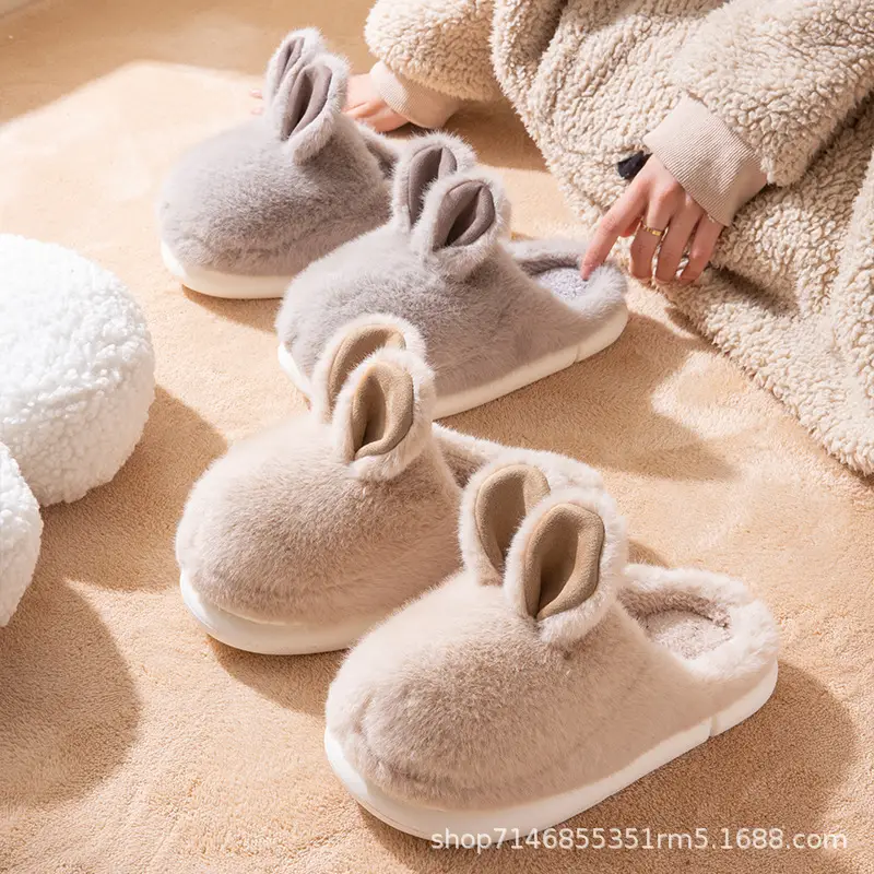 Cotton Slippers Women's Winter Plush Rabbit Cute Girl's Home Warm Non-slip fleece-lined Thickened Indoor Cotton Slippers