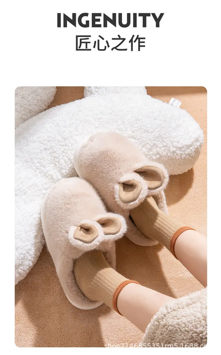 Cotton Slippers Women's Winter Plush Rabbit Cute Girl's Home Warm Non-slip fleece-lined Thickened Indoor Cotton Slippers — feature 9