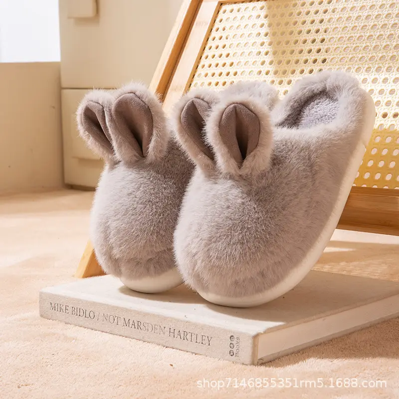 Cotton Slippers Women's Winter Plush Rabbit Cute Girl's Home Warm Non-slip fleece-lined Thickened Indoor Cotton Slippers
