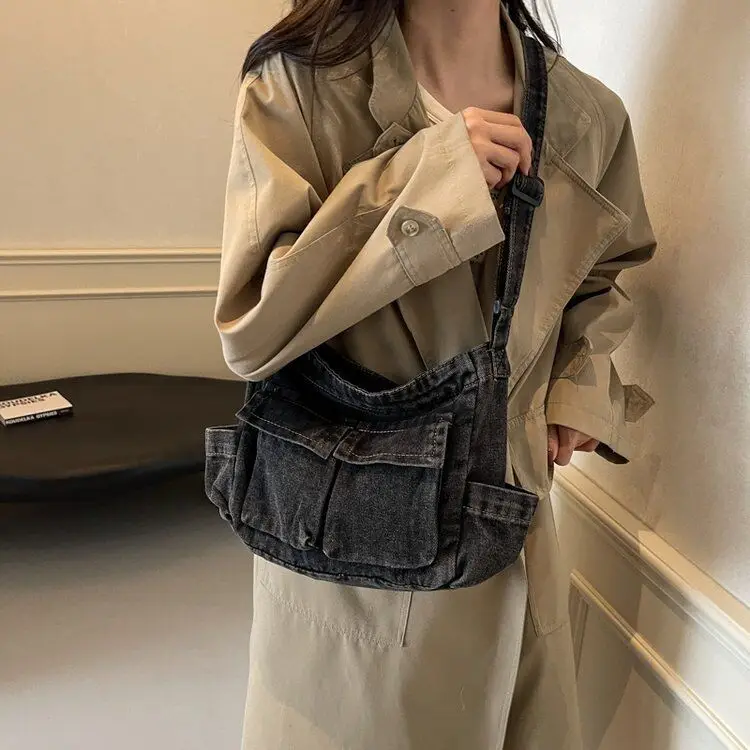 Women Denim Crossbody Bag Blue Casual Fashion - Image 5