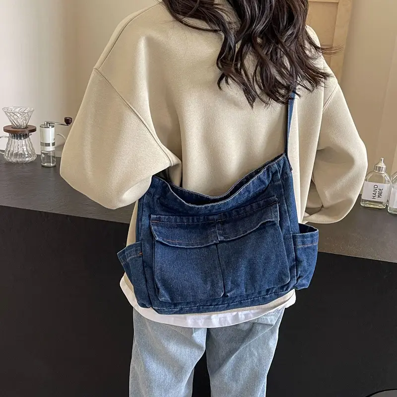 Women Denim Crossbody Bag Blue Casual Fashion - Image 6