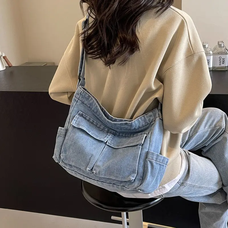 Women Denim Crossbody Bag Blue Casual Fashion - Image 7
