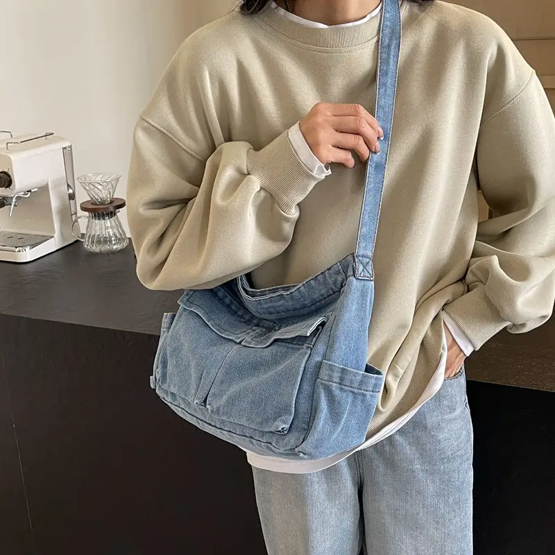 Women Denim Crossbody Bag Blue Casual Fashion - Image 8
