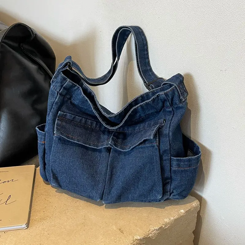 Women Denim Crossbody Bag Blue Casual Fashion - Image 2