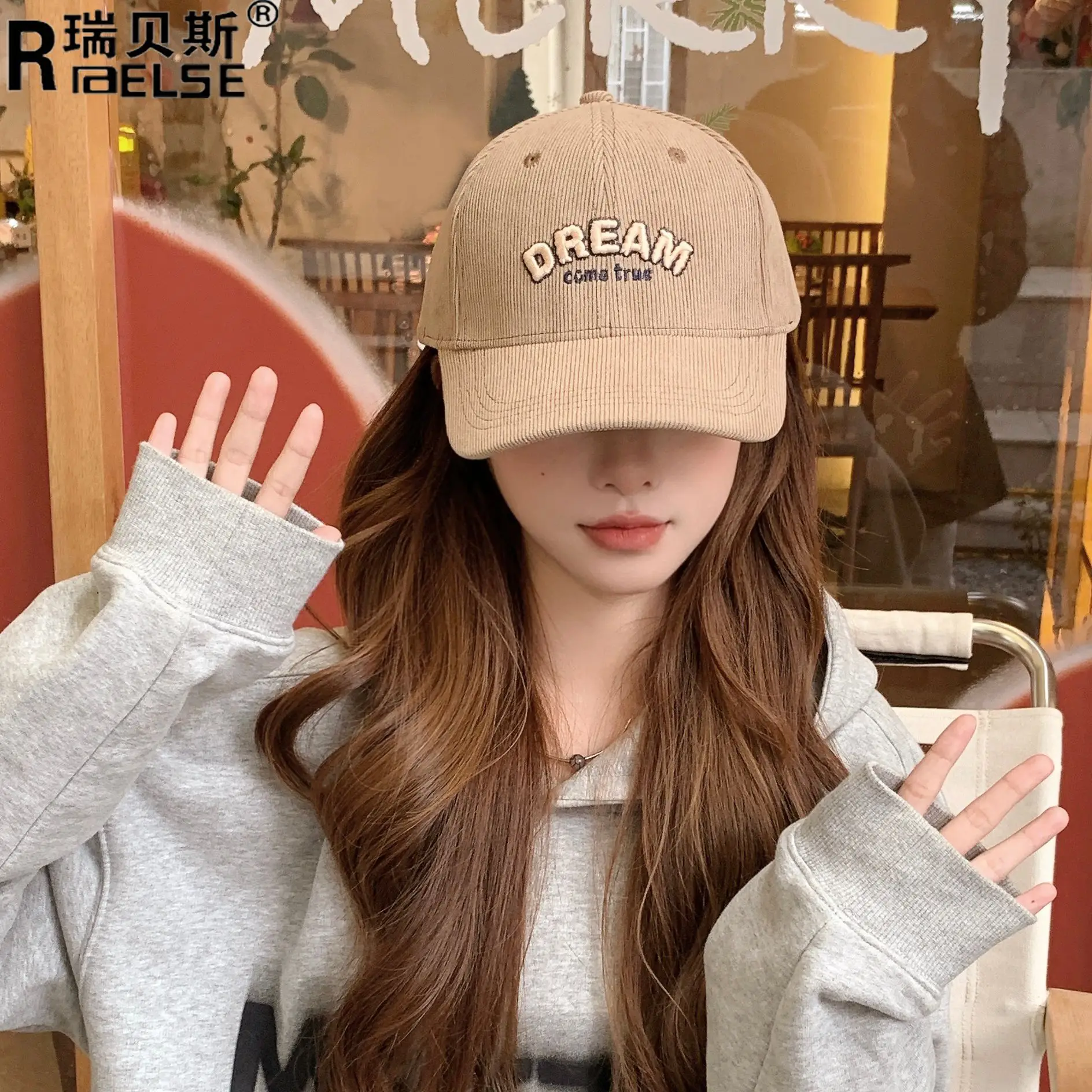 Women's Dream Logo Cap Beige Corduroy - Image 8
