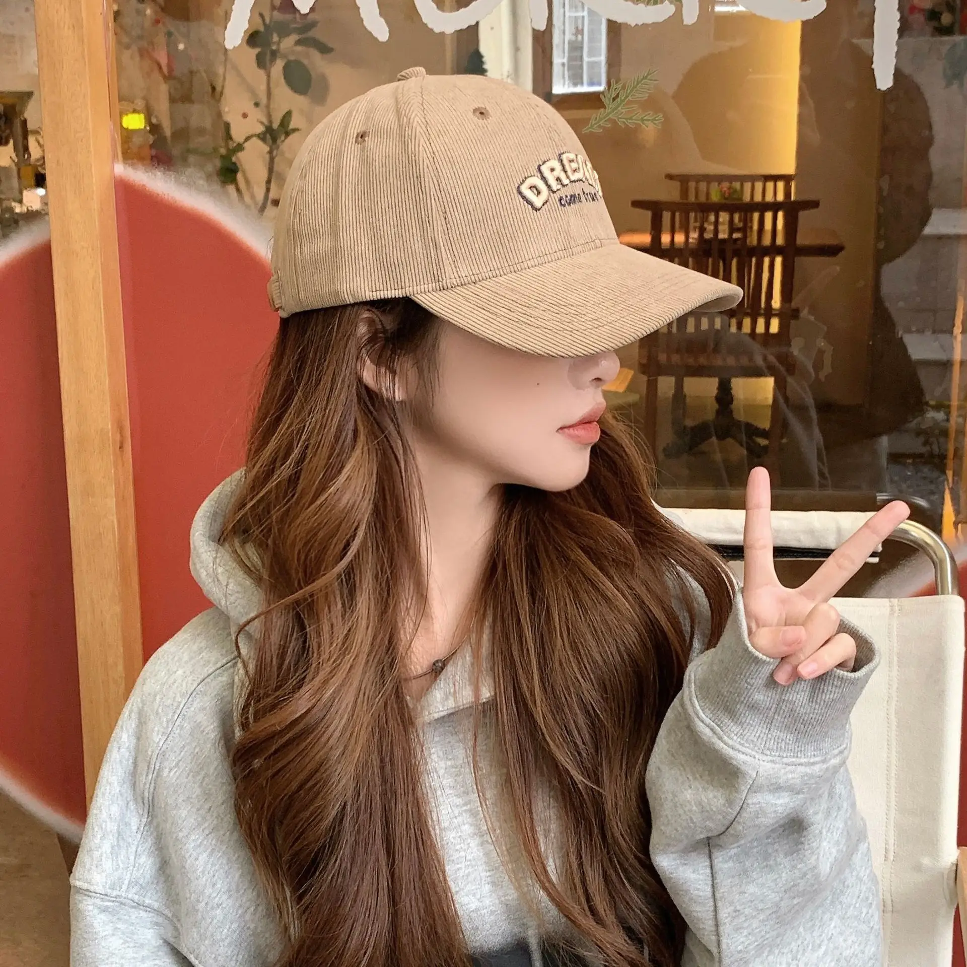 Women's Dream Logo Cap Beige Corduroy - Image 9