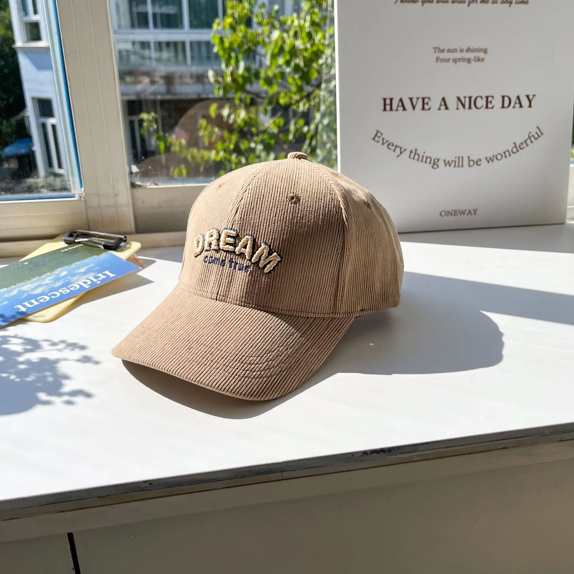 Women's Dream Logo Cap Beige Corduroy — feature 12