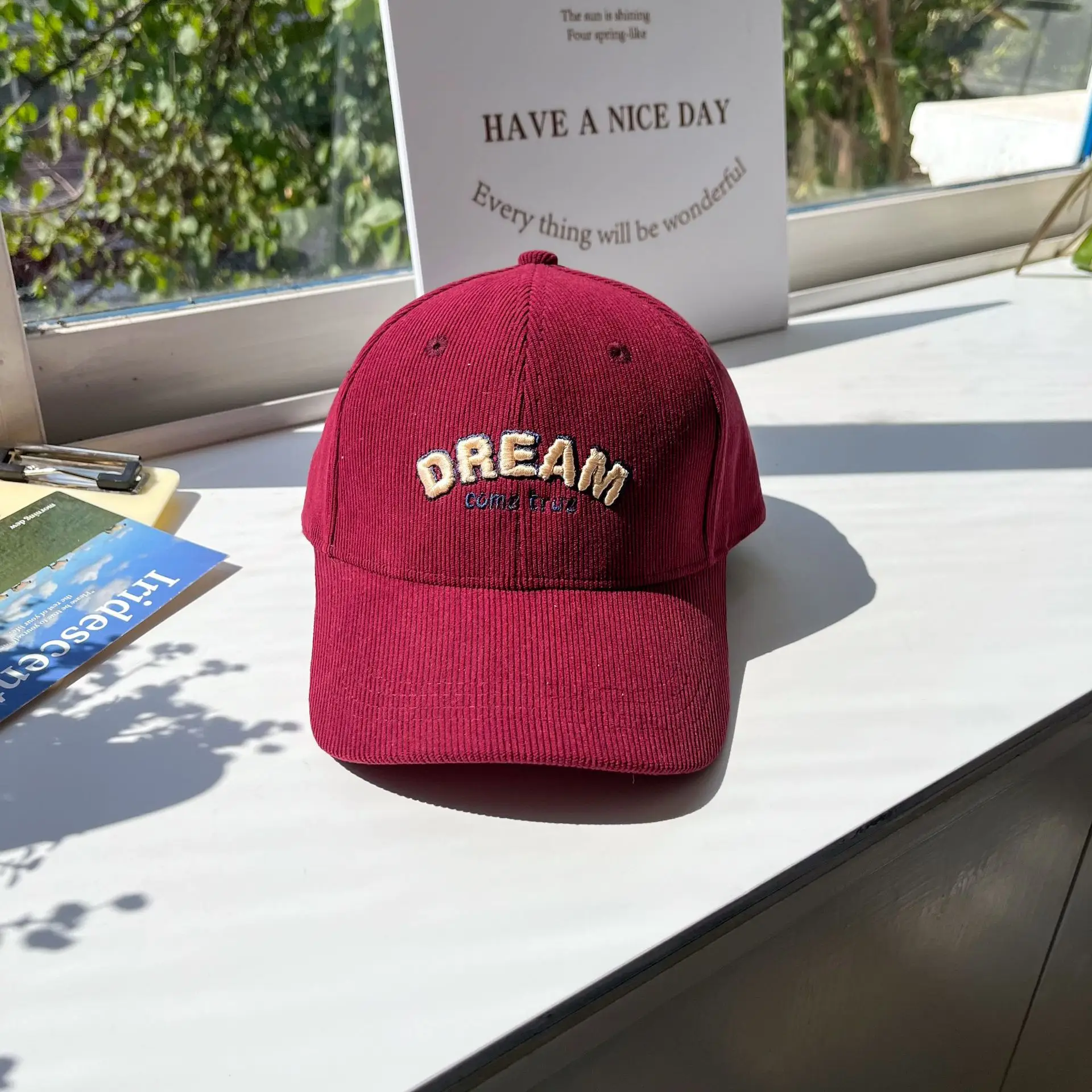 Women's Dream Logo Cap Beige Corduroy - Image 4