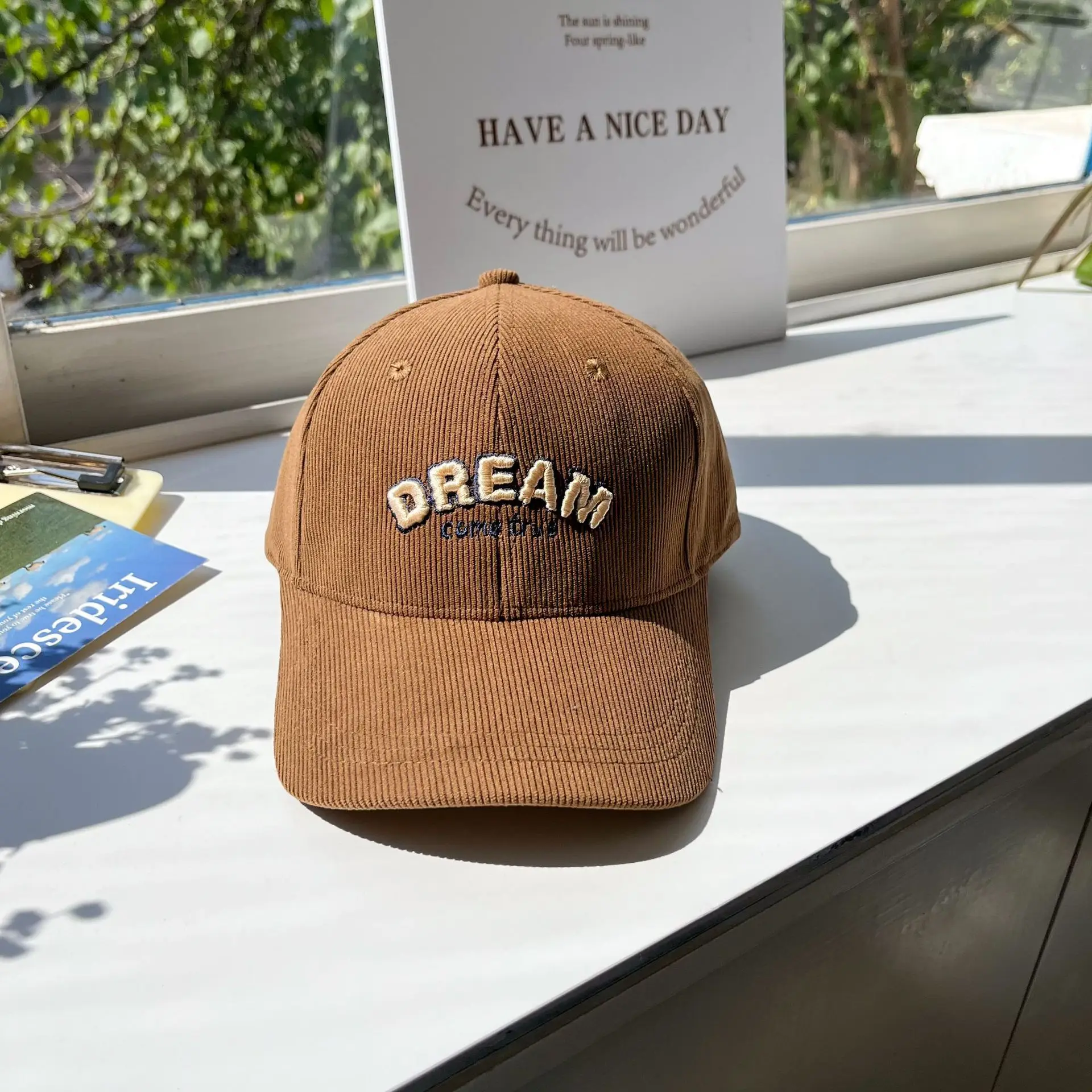 Women's Dream Logo Cap Beige Corduroy - Image 5