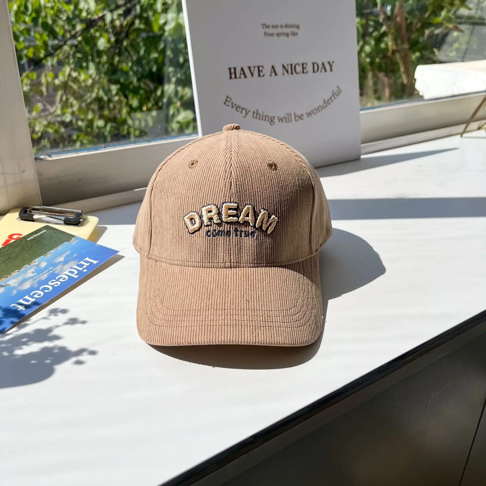 Women's Dream Logo Cap Beige Corduroy - Image 7