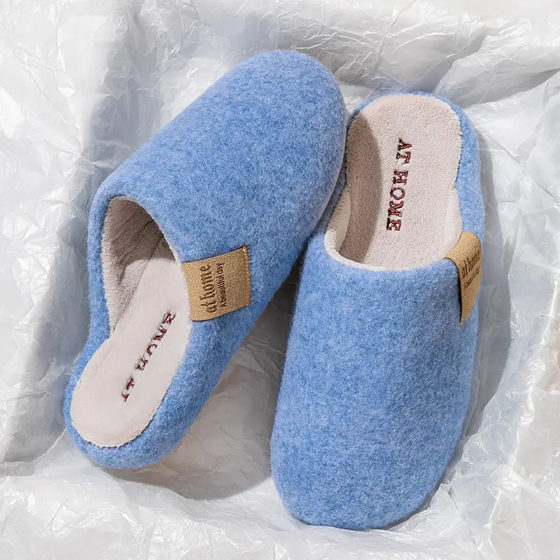 Blue Felt Cotton Women's Slippers Winter Warm Indoor