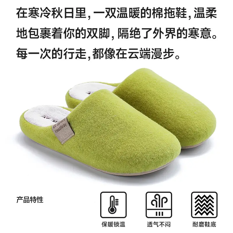 Blue Felt Cotton Women's Slippers Winter Warm Indoor
