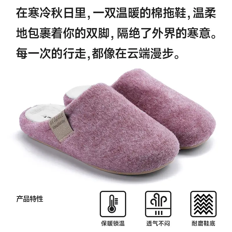 Blue Felt Cotton Women's Slippers Winter Warm Indoor