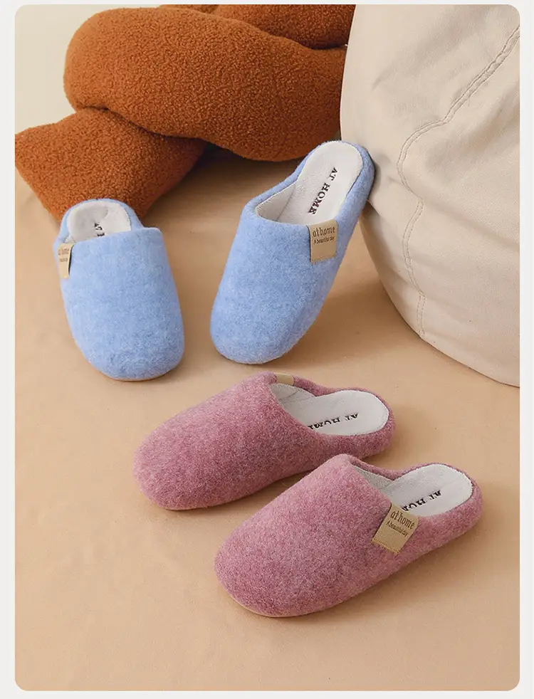 Blue Felt Cotton Women's Slippers Winter Warm Indoor — feature 18