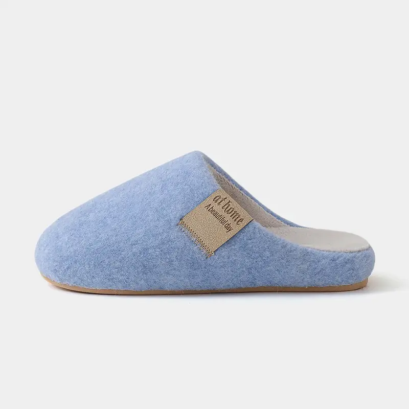 Blue Felt Cotton Women's Slippers Winter Warm Indoor