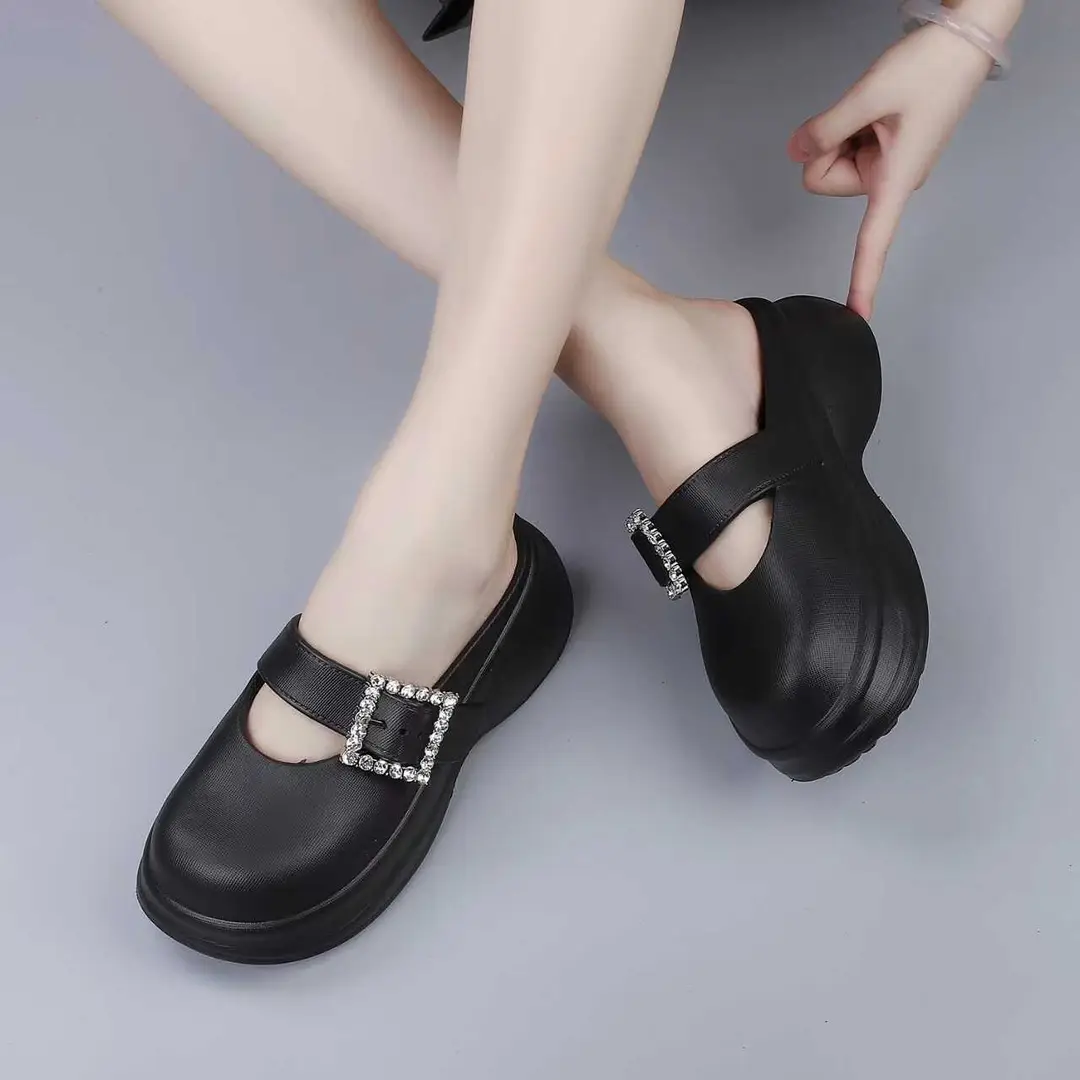 2024 Spring New Casual Comfortable Outfit Thick Bottom Half Slippers Women's Soft Bottom Fashionable Sandals and Slippers Platform Bottom