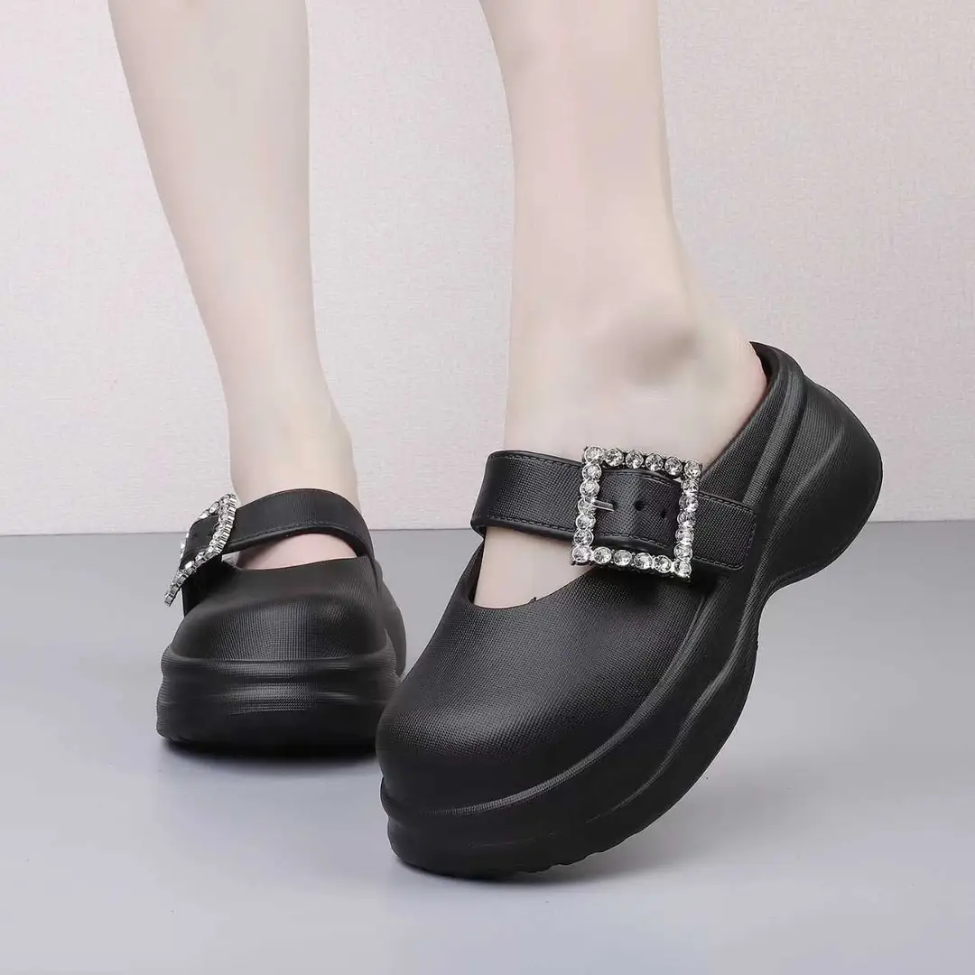 2024 Spring New Casual Comfortable Outfit Thick Bottom Half Slippers Women's Soft Bottom Fashionable Sandals and Slippers Platform Bottom