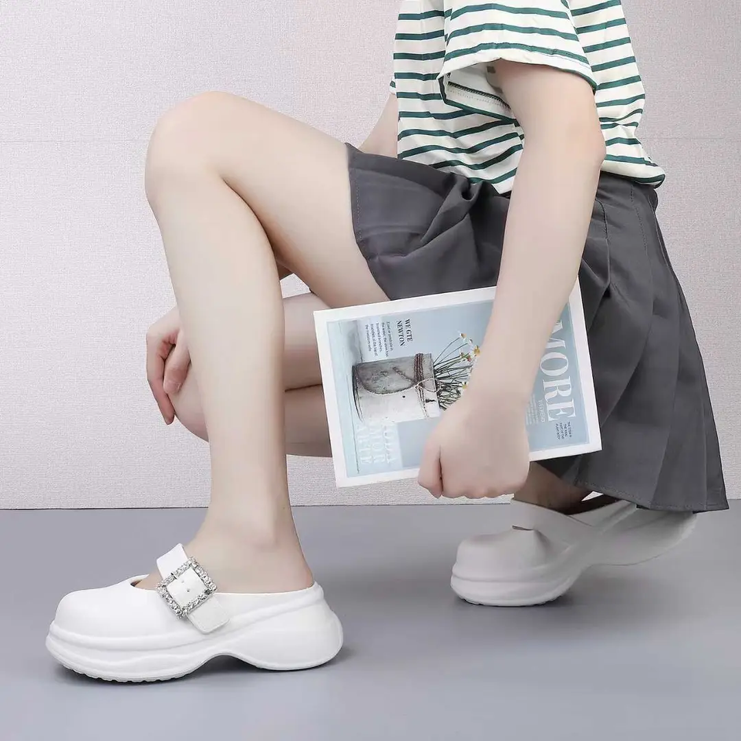 2024 Spring New Casual Comfortable Outfit Thick Bottom Half Slippers Women's Soft Bottom Fashionable Sandals and Slippers Platform Bottom — feature 2