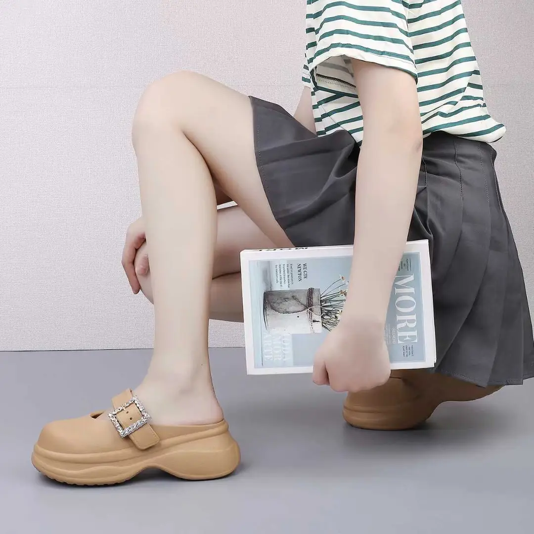 2024 Spring New Casual Comfortable Outfit Thick Bottom Half Slippers Women's Soft Bottom Fashionable Sandals and Slippers Platform Bottom — feature 4