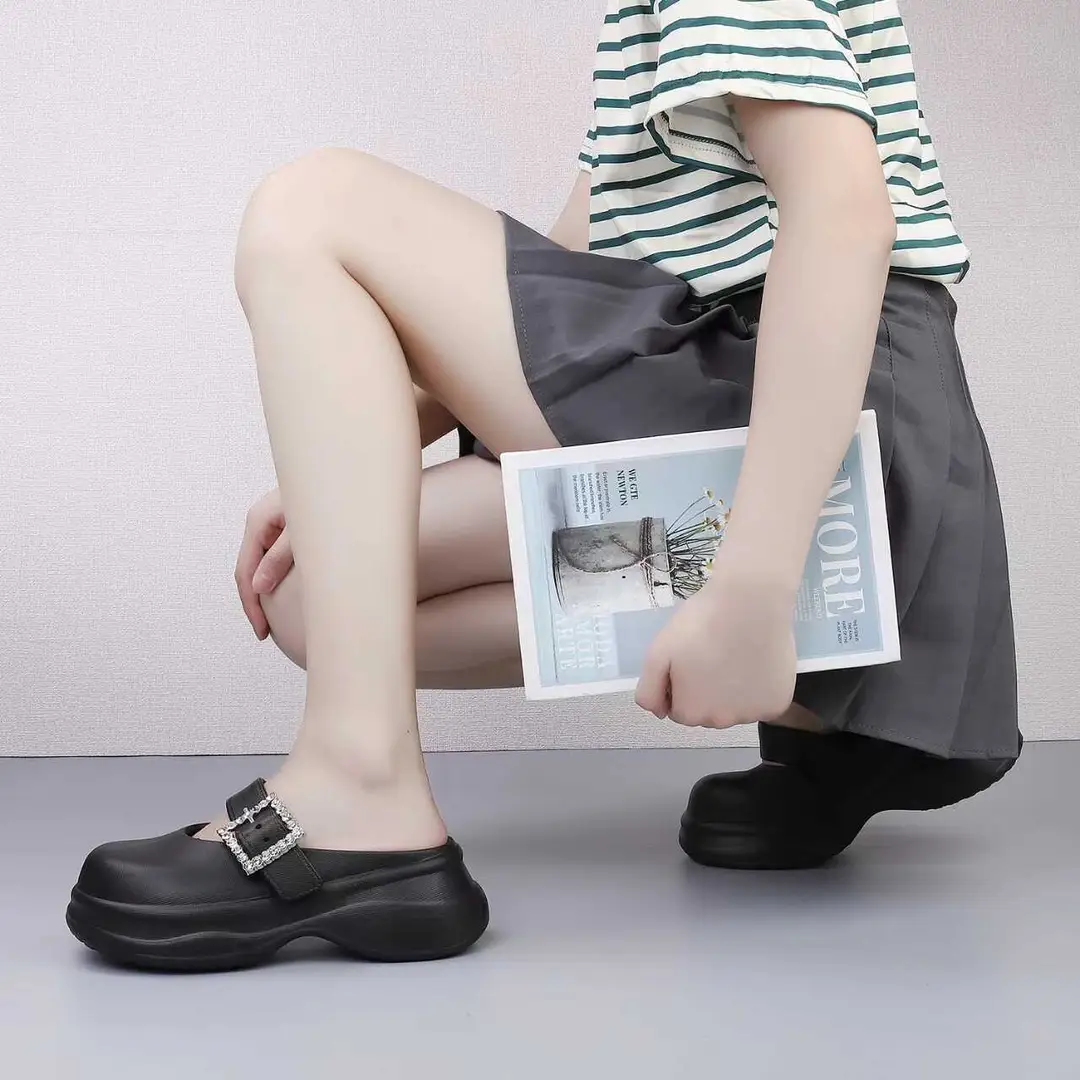 2024 Spring New Casual Comfortable Outfit Thick Bottom Half Slippers Women's Soft Bottom Fashionable Sandals and Slippers Platform Bottom — feature 5
