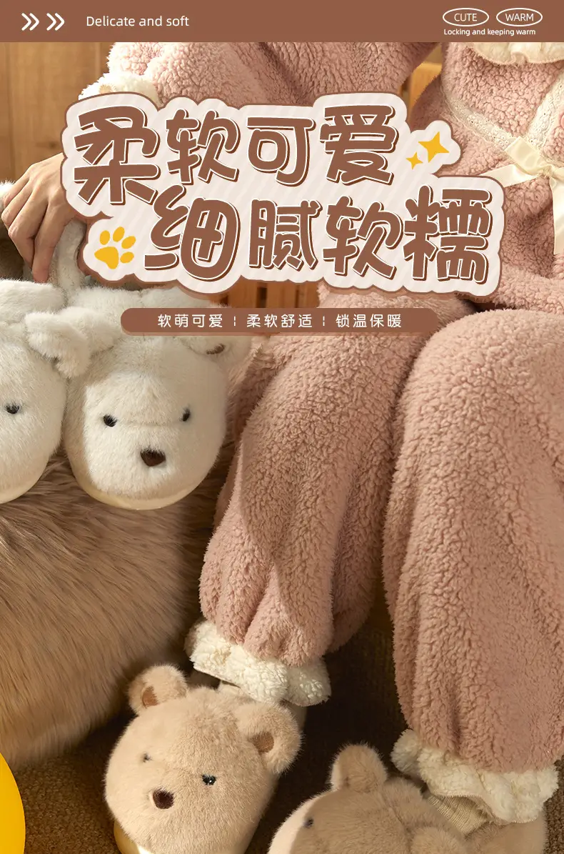Cotton Slippers with Heel for Men and Women Couple Mao Mao Shoes Non-slip Warm Winter Home fleece-lined Thickened Cute Bear Cotton Shoes — feature 1