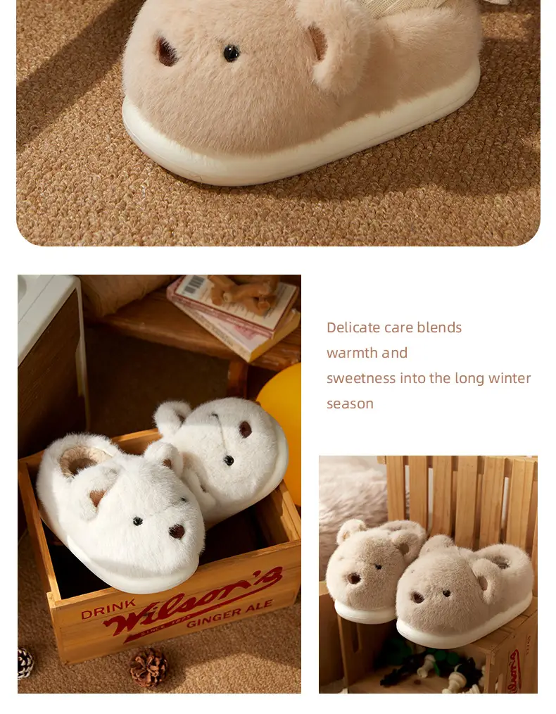 Cotton Slippers with Heel for Men and Women Couple Mao Mao Shoes Non-slip Warm Winter Home fleece-lined Thickened Cute Bear Cotton Shoes — feature 10