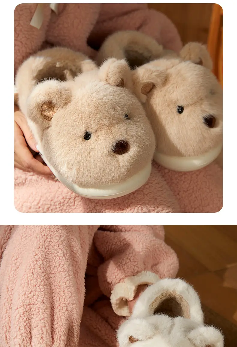 Cotton Slippers with Heel for Men and Women Couple Mao Mao Shoes Non-slip Warm Winter Home fleece-lined Thickened Cute Bear Cotton Shoes — feature 11