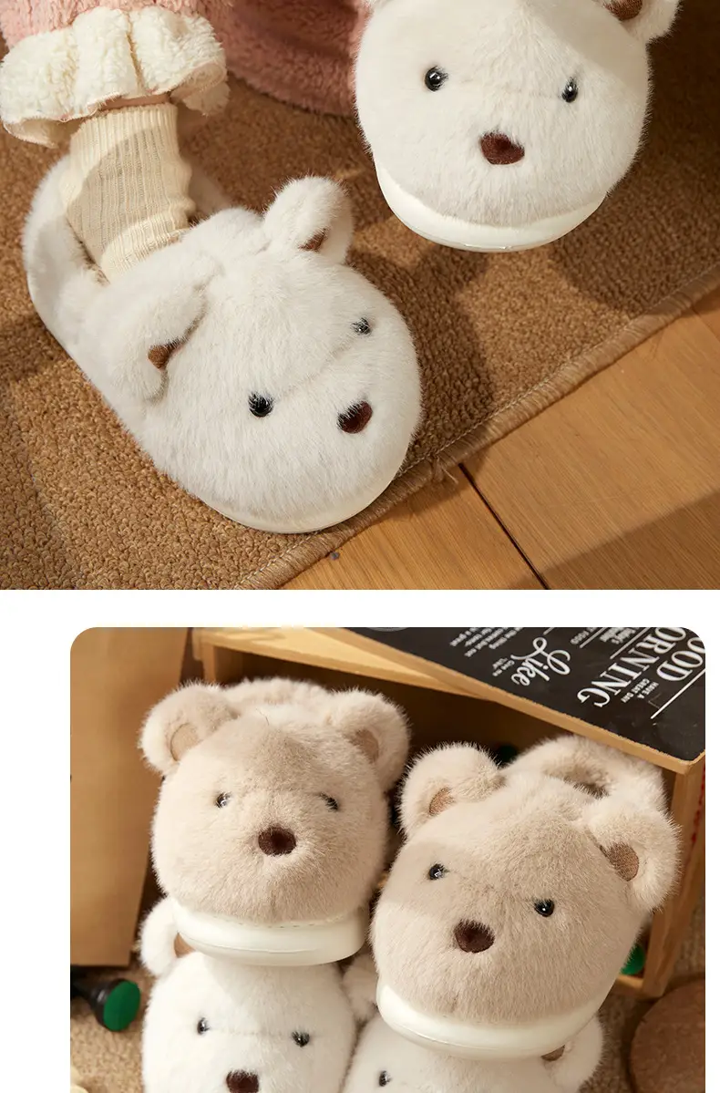 Cotton Slippers with Heel for Men and Women Couple Mao Mao Shoes Non-slip Warm Winter Home fleece-lined Thickened Cute Bear Cotton Shoes — feature 12
