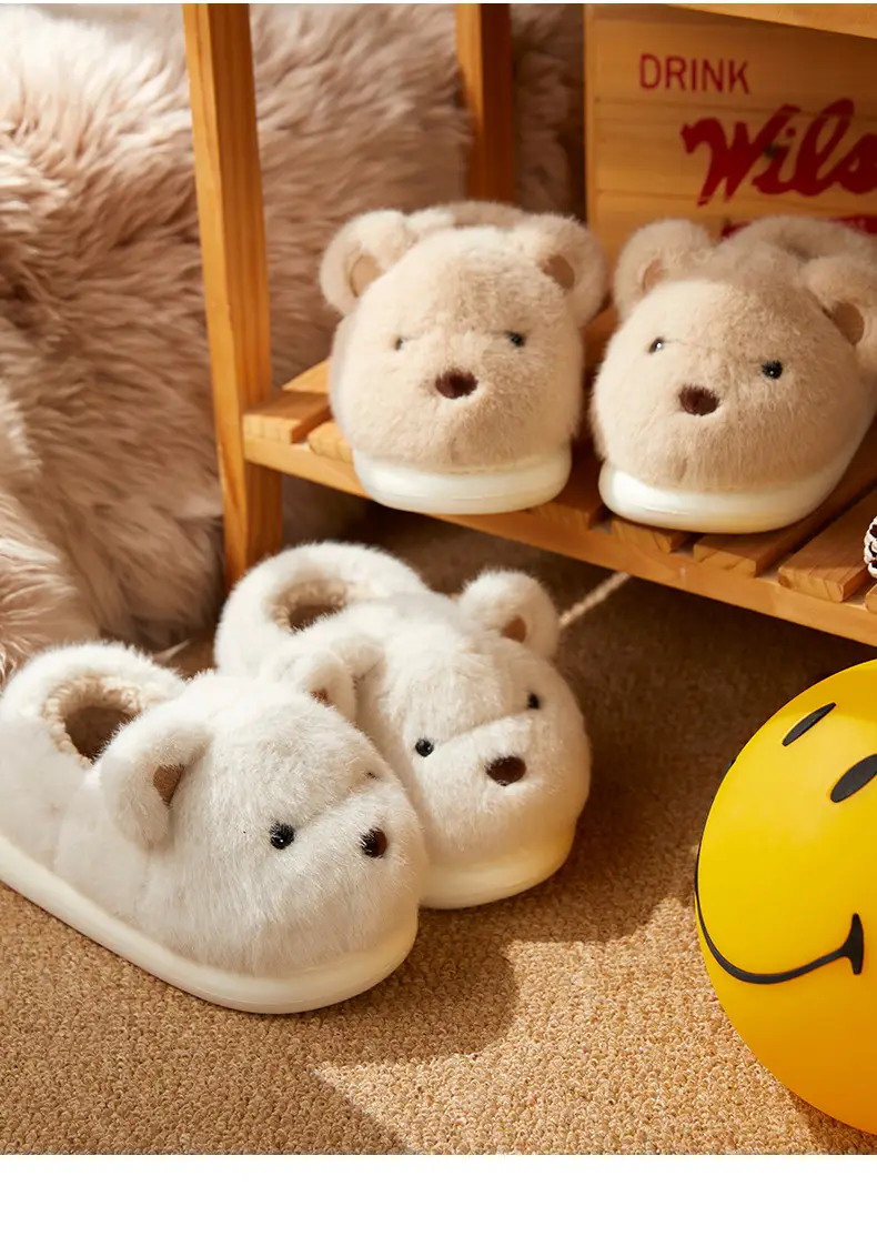 Cotton Slippers with Heel for Men and Women Couple Mao Mao Shoes Non-slip Warm Winter Home fleece-lined Thickened Cute Bear Cotton Shoes — feature 14