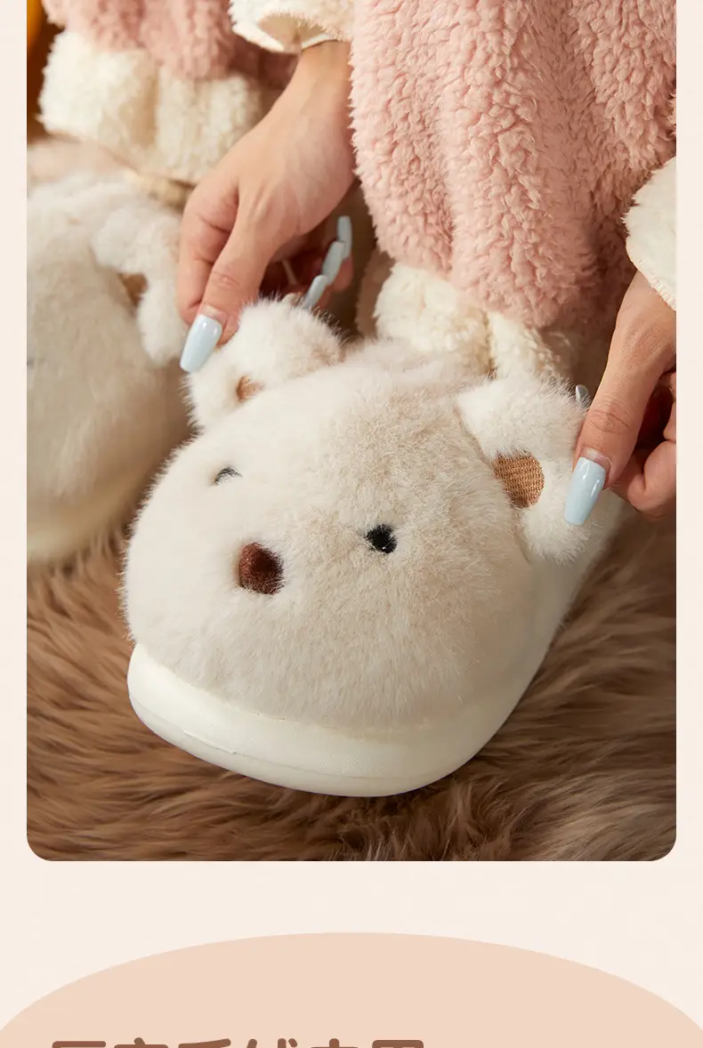 Cotton Slippers with Heel for Men and Women Couple Mao Mao Shoes Non-slip Warm Winter Home fleece-lined Thickened Cute Bear Cotton Shoes — feature 4