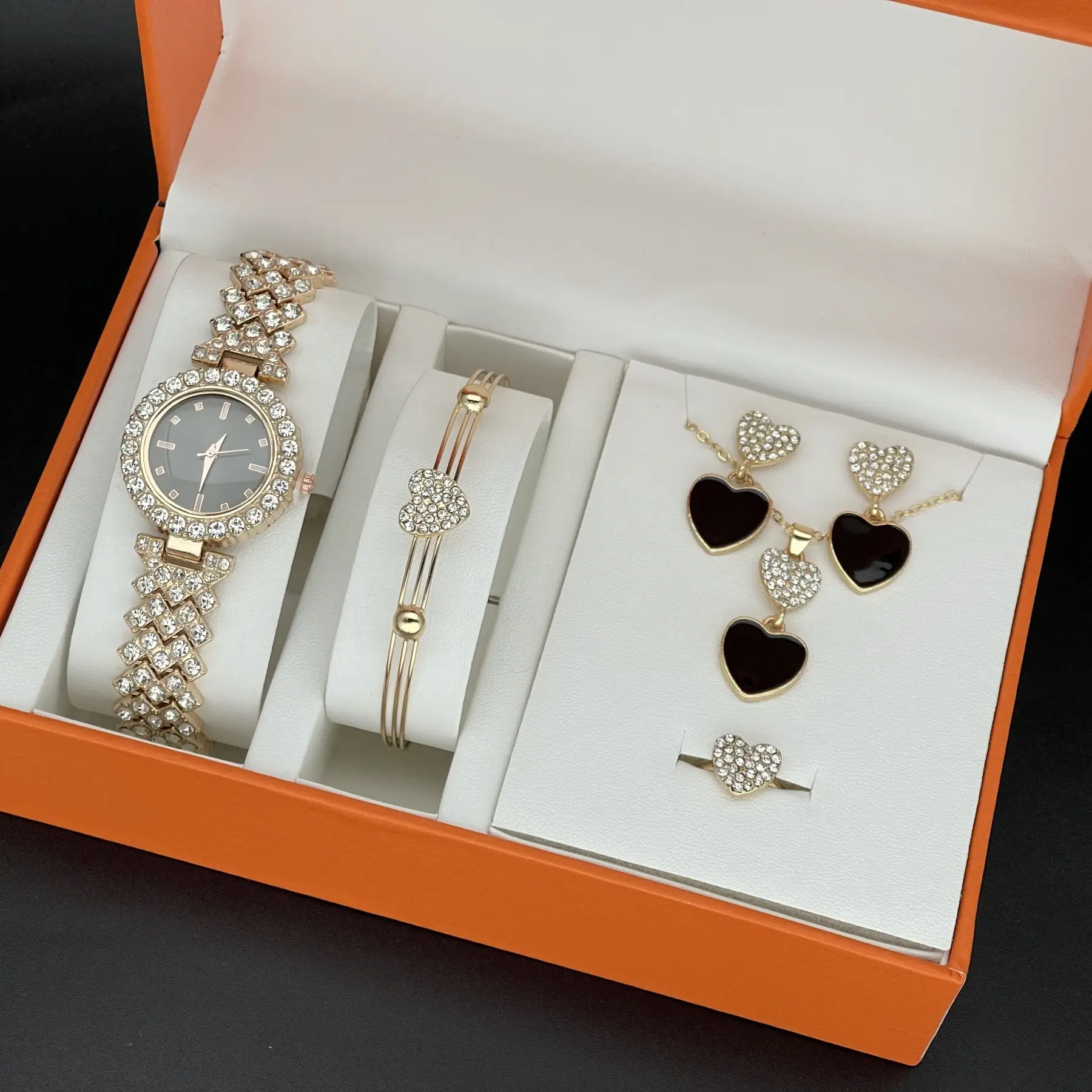 Women's Diamond Watch Accessories Box 5pcs Suit Orange — feature 5