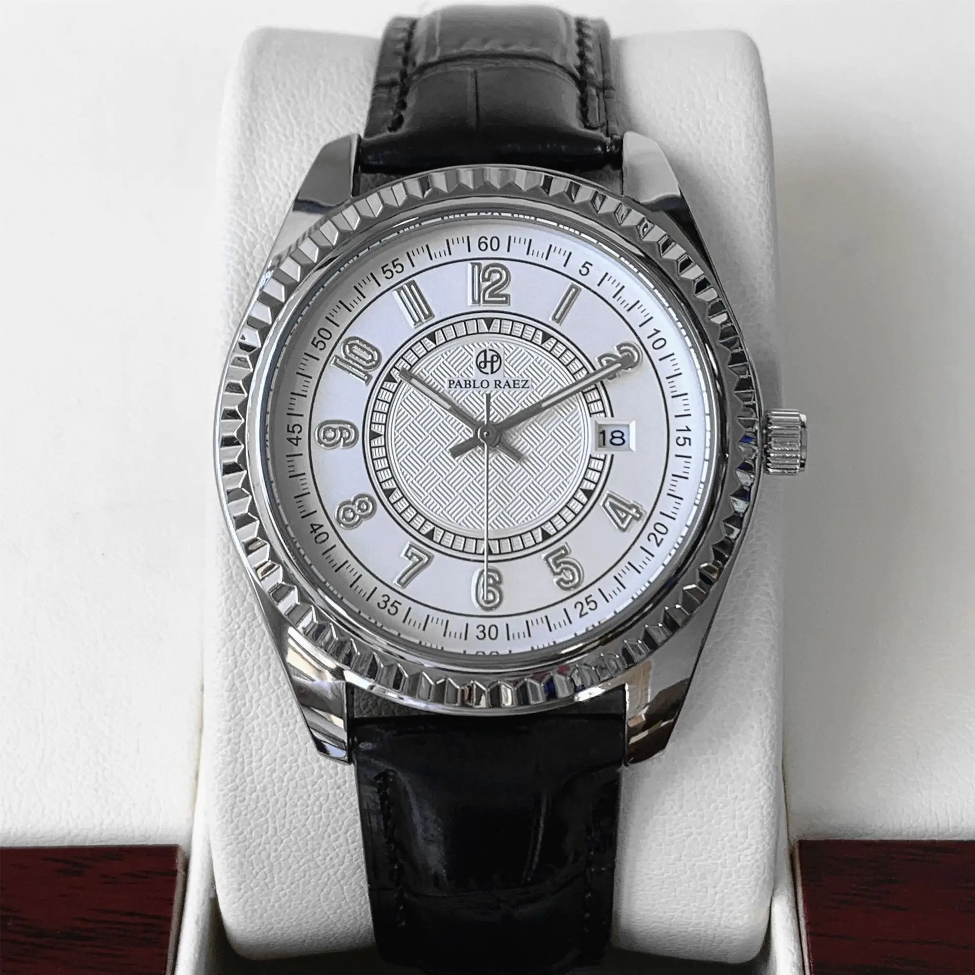 Men's Luminous Quartz Watch with Black Leather Band