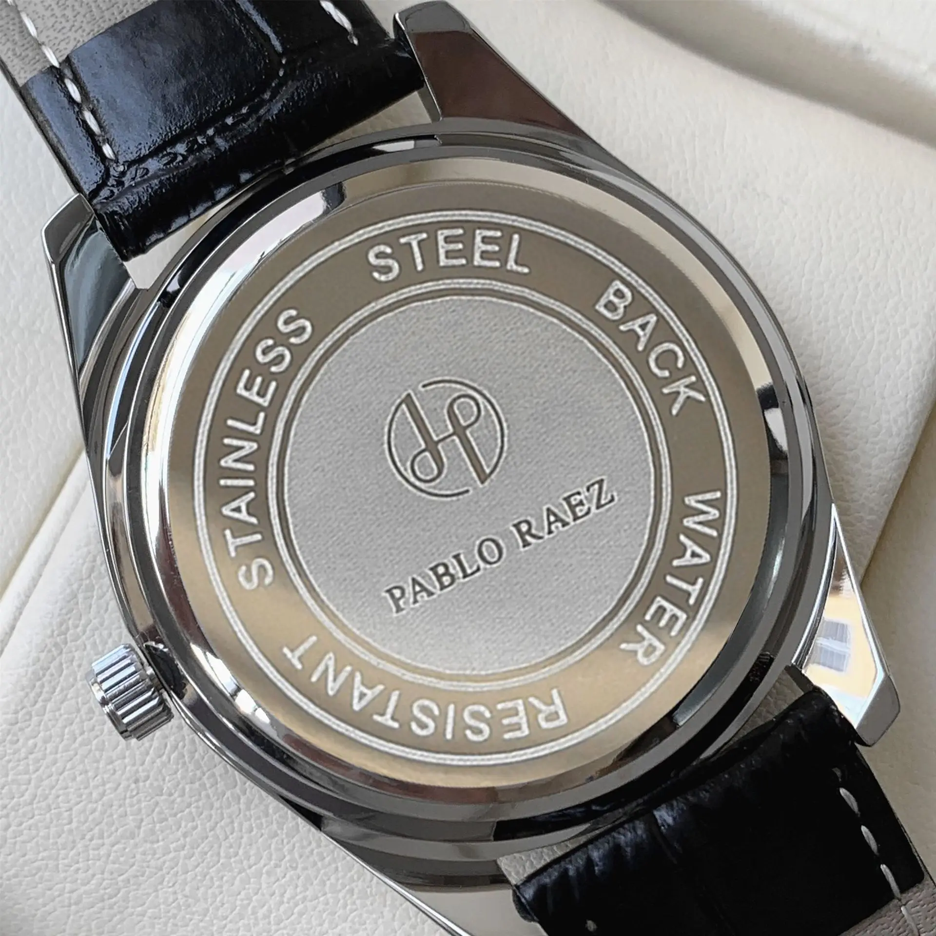 Men's Luminous Quartz Watch with Black Leather Band