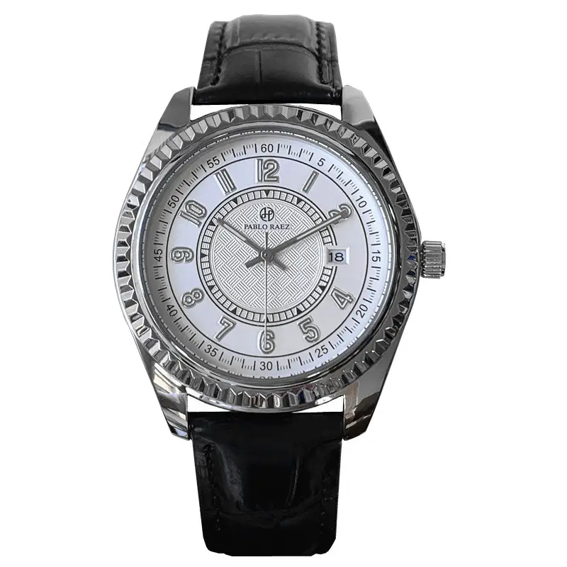 Men's Luminous Quartz Watch with Black Leather Band