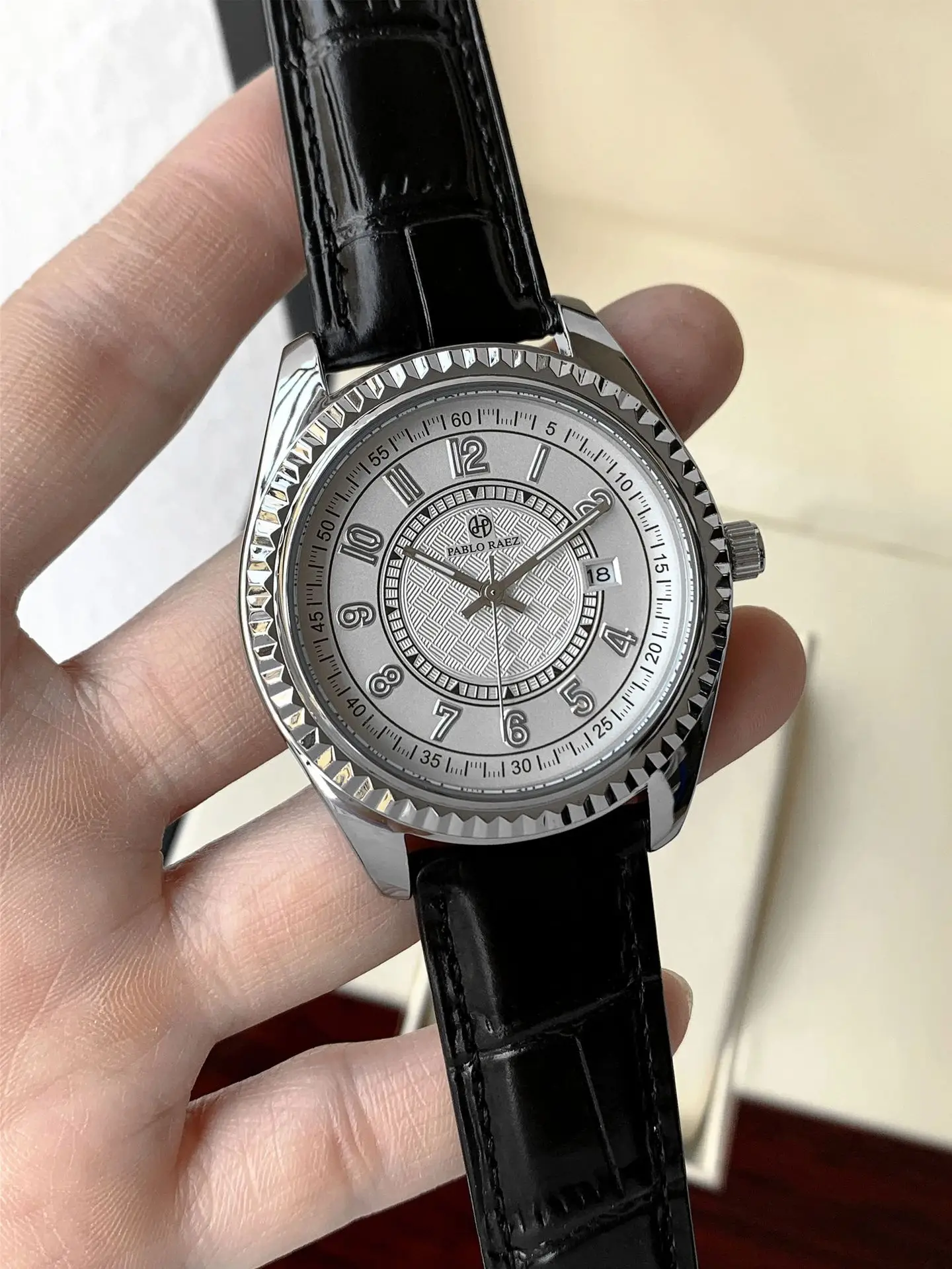 Men's Luminous Quartz Watch with Black Leather Band — feature 14