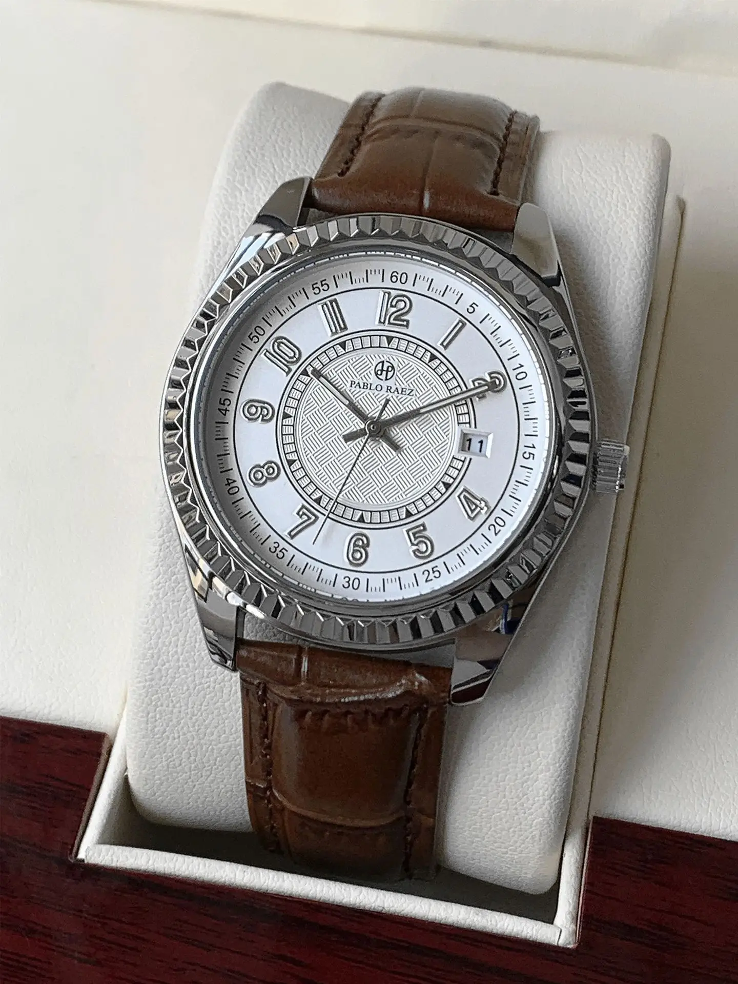 Men's Luminous Quartz Watch with Black Leather Band