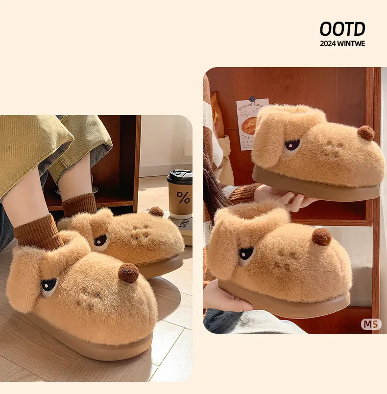 Cute Puppy Fluffy Cotton Slippers for Women Winter — feature 6