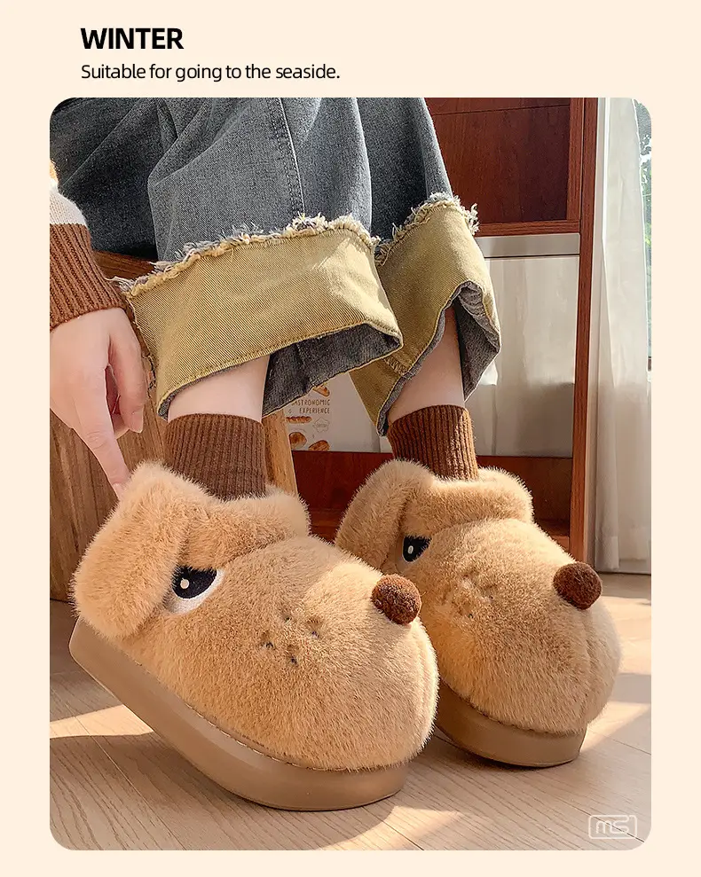 Cute Puppy Fluffy Cotton Slippers for Women Winter — feature 7