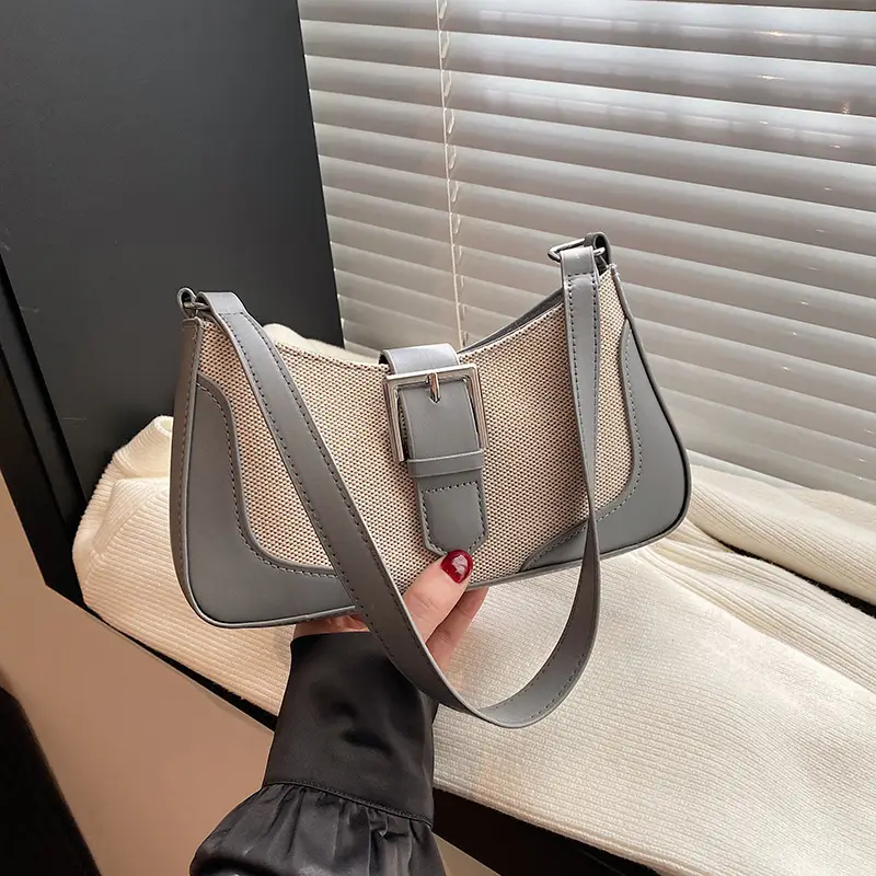 French Linen Shoulder Bag Grey Silver 2024 - Image 5