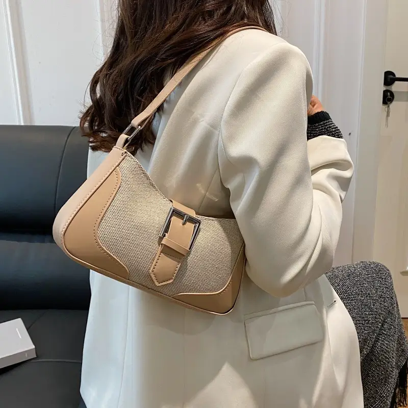 French Linen Shoulder Bag Grey Silver 2024 - Image 6