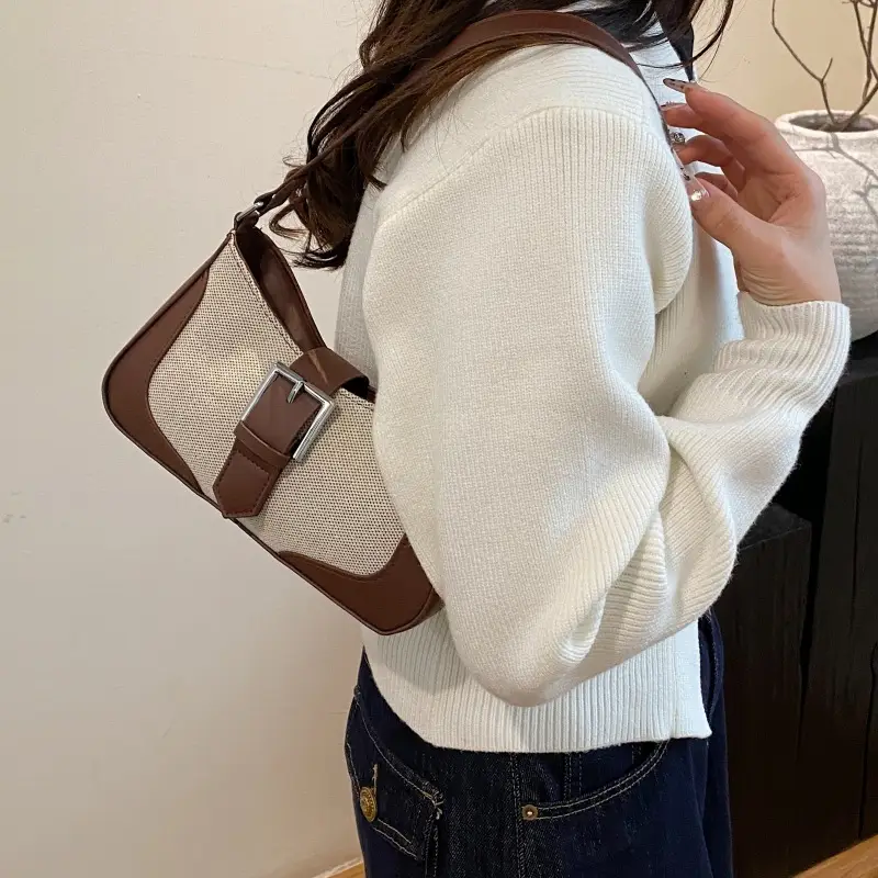 French Linen Shoulder Bag Grey Silver 2024 - Image 7