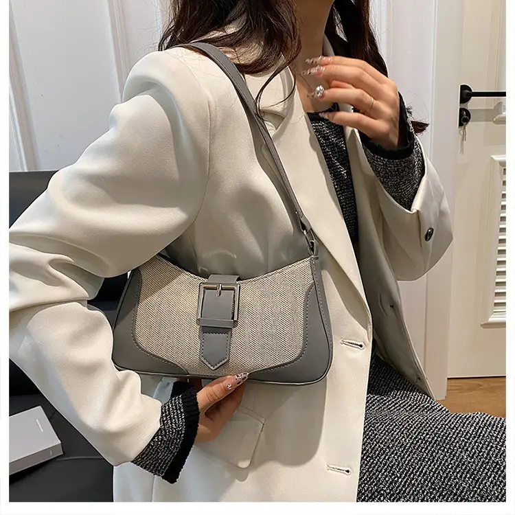 French Linen Shoulder Bag Grey Silver 2024 — feature 12
